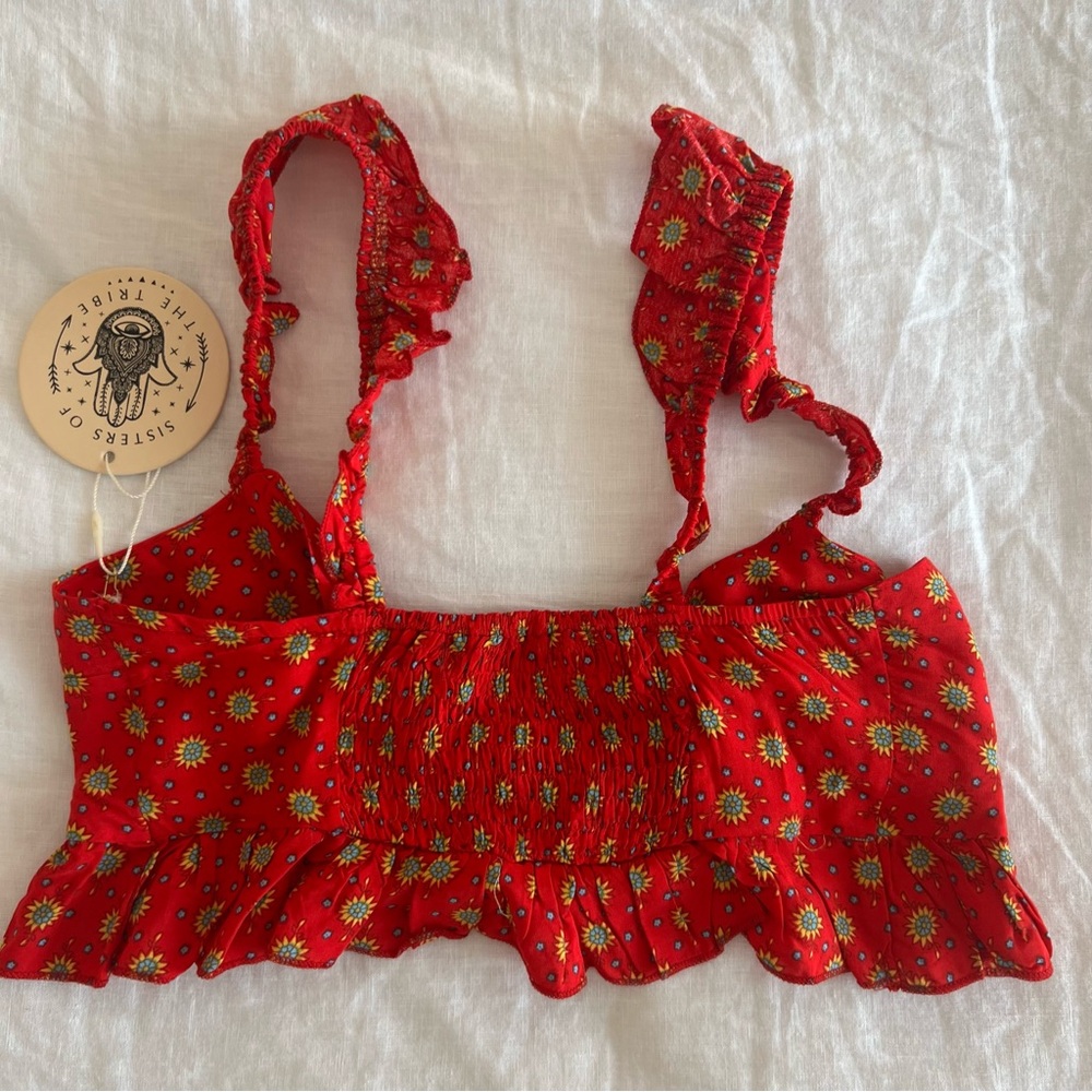 SISTERS OF THE TRIBE Petite Floral Print Ruffle Tie Front Crop Top & Midi Skirt - Picture 9 of 16